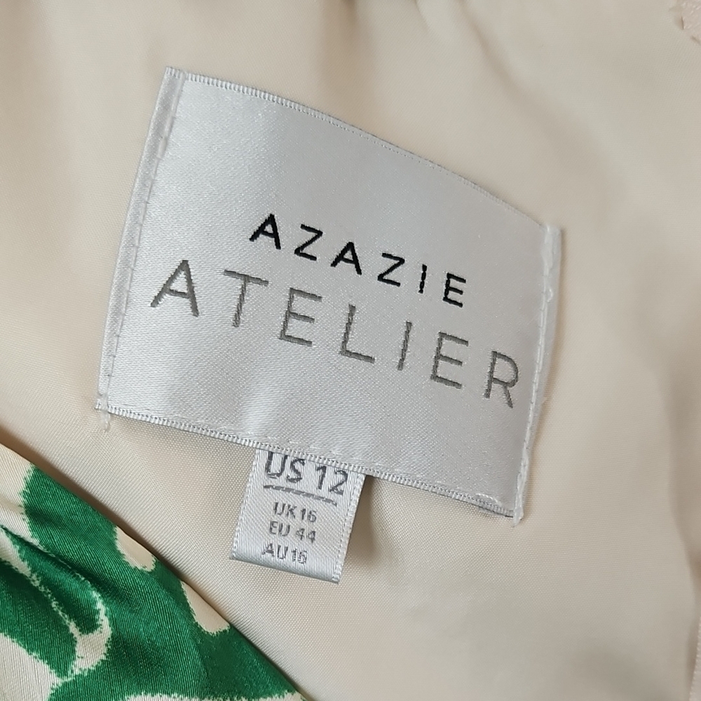 Azazie Green and White Long Sleeve Dress - Picture 4 of 4